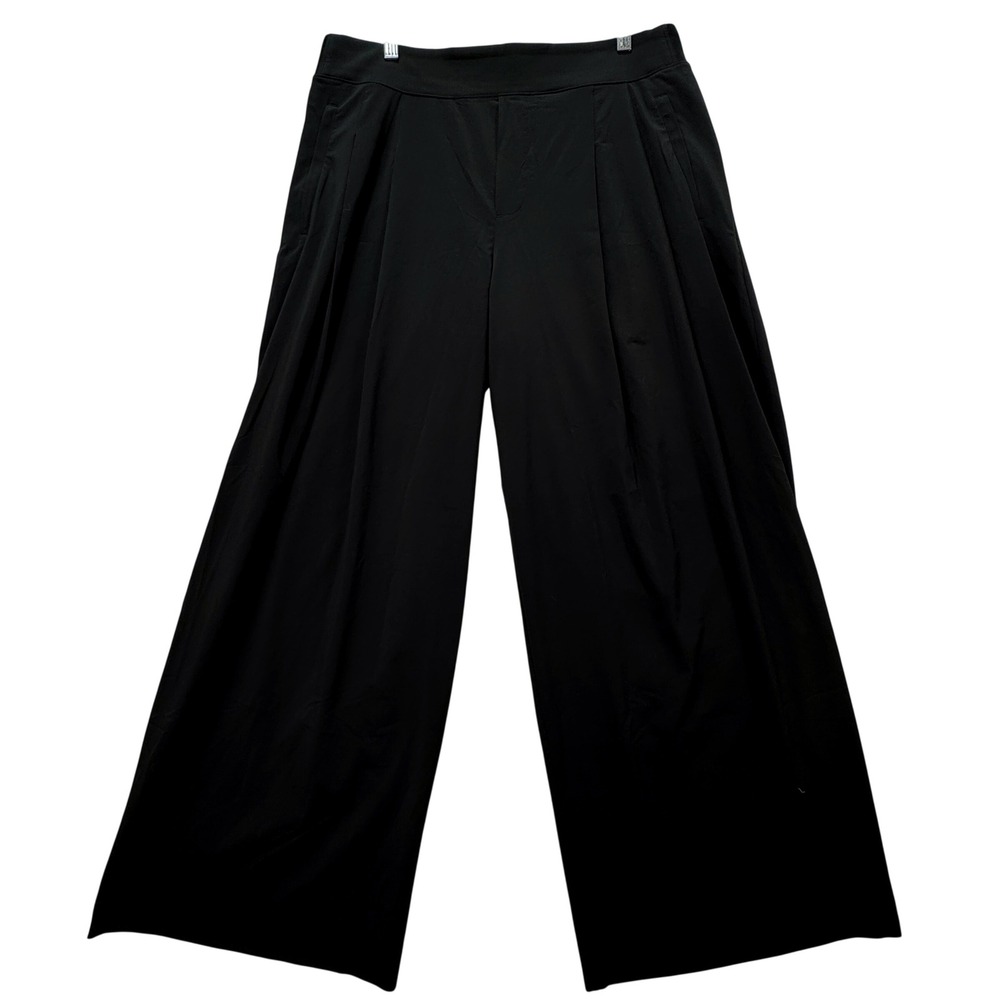 Athleta Brooklyn Pleated Wide Leg Pants Womens 16 Black High Rise Travel Work